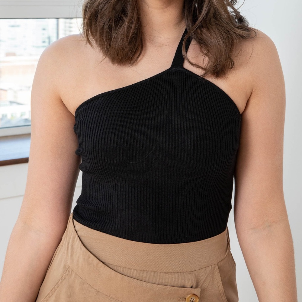 Black ribbed one shoulder top